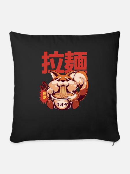Ramen Japanese Fox - Retro Japanese Anime Ramen - Sofakissenbezug 45 x 45 cm - Schwarz