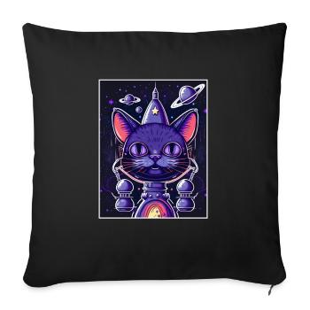 Cat Space Astronaut Space Neon Rockets - Sofa pillowcase 17,3'' x 17,3'' (45 x 45 cm) - black - Front