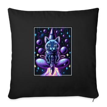 Cat Space Astronaut Space Neon Rockets - Sofa pillowcase 17,3'' x 17,3'' (45 x 45 cm) - black - Front