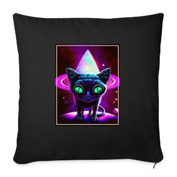 Cat Space Astronaut Space Neon Rockets - Sofa pillowcase 17,3'' x 17,3'' (45 x 45 cm) - black - Front