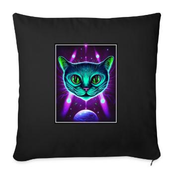 Cat Space Astronaut Space Neon Rockets - Sofa pillowcase 17,3'' x 17,3'' (45 x 45 cm) - black - Front