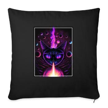 Cat Space Astronaut Space Neon Rockets - Sofa pillowcase 17,3'' x 17,3'' (45 x 45 cm) - black - Front
