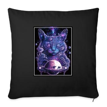 Cat Space Astronaut Space Neon Rockets - Sofa pillowcase 17,3'' x 17,3'' (45 x 45 cm) - black - Front