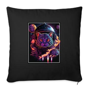 Cat Space Astronaut Space Neon Rockets - Sofa pillowcase 17,3'' x 17,3'' (45 x 45 cm) - black - Front