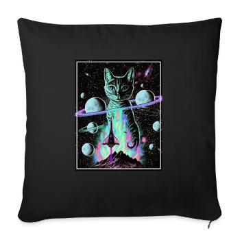 Katze Weltraum Astronaut Space Neon Raketen - Sofakissenbezug 45 x 45 cm - Schwarz - Vorne