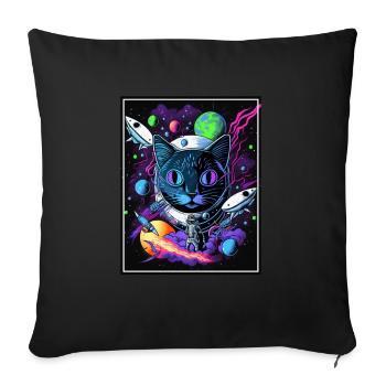 Cat Space Astronaut Space Neon Rockets - Housse de coussin décorative 45 x 45 cm - noir - Devant