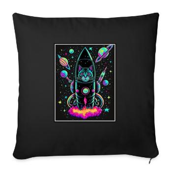 Cat Space Astronaut Space Neon Rockets - Sofa pillowcase 17,3'' x 17,3'' (45 x 45 cm) - black - Front