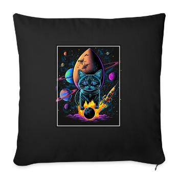 Cat Space Astronaut Space Neon Rockets - Sofa pillowcase 17,3'' x 17,3'' (45 x 45 cm) - black - Front