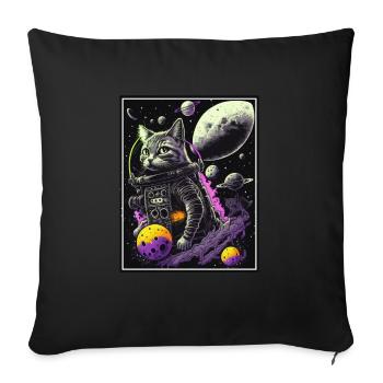 Cat Space Astronaut Space Neon Rockets - Sofa pillowcase 17,3'' x 17,3'' (45 x 45 cm) - black - Front