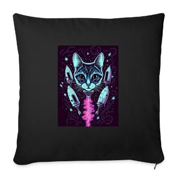 Cat Space Astronaut Space Neon Rockets - Housse de coussin décorative 45 x 45 cm - noir - Devant