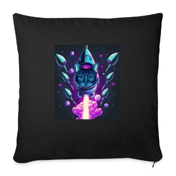 Cat Space Astronaut Space Neon Rockets - Sofa pillowcase 17,3'' x 17,3'' (45 x 45 cm) - black - Front