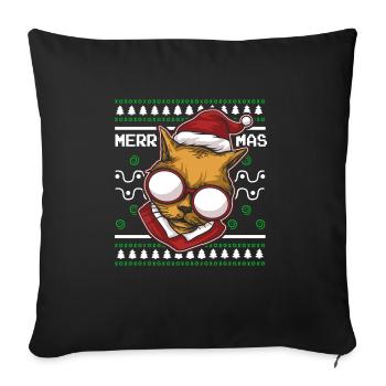 Moche pull de Noël Tshirt chat de Noël - Housse de coussin décorative 45 x 45 cm - noir - Devant
