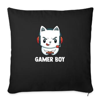 Zocken Jungen Katze - Computer Spiele Videospiele - Sofakissenbezug 45 x 45 cm - Schwarz - Vorne