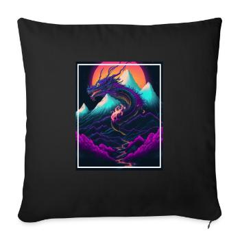 Dragon Japan Cherry Blossom Mountains Neon Retro Fable - Sofa pillowcase 17,3'' x 17,3'' (45 x 45 cm) - black - Front