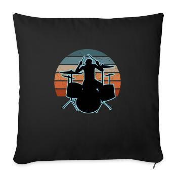 Schlagzeuger und Schlagzeug - Sofakissenbezug 45 x 45 cm - Schwarz - Vorne