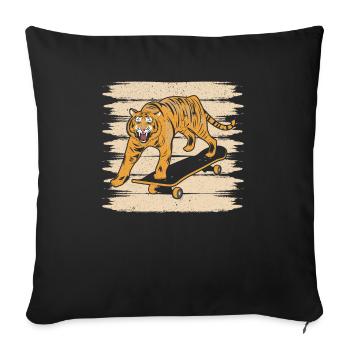 Tiger Skateboard Faune Animal Zoo Gardien de zoo - Housse de coussin décorative 45 x 45 cm - noir - Devant