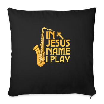 Dans Jesus Name, je joue du saxophoniste Marching Band Sax - Housse de coussin décorative 45 x 45 cm - noir - Devant