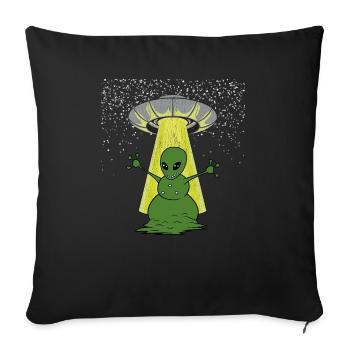 Lustiges Alien und Ufo Schneeman Winter Outift - Sofakissenbezug 45 x 45 cm - Schwarz - Vorne
