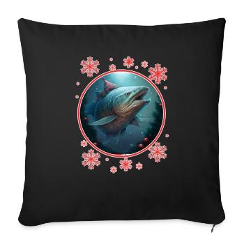 Pêche Pêcheur Pêcheuse Noël Pêcheur Poisson - Housse de coussin décorative 45 x 45 cm - noir - Devant