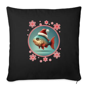 Pêche Pêcheur Pêcheuse Noël Pêcheur Poisson - Housse de coussin décorative 45 x 45 cm - noir - Devant