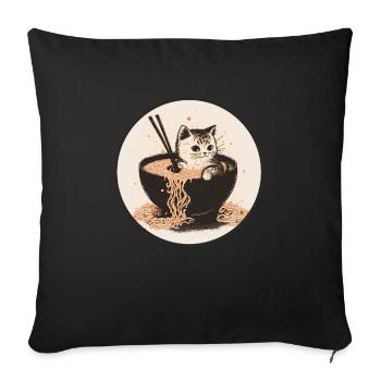 Cat Cat Ramen Noodles Sweet Kitten Noodle Soup - Sofa pillowcase 17,3'' x 17,3'' (45 x 45 cm) - black - Front