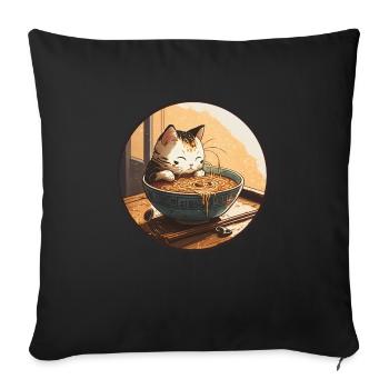 Cat Cat Ramen Noodles Sweet Kitten Noodle Soup - Sofa pillowcase 17,3'' x 17,3'' (45 x 45 cm) - black - Front