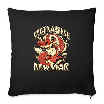 Chat du Nouvel An vietnamien 2023 I Cadeau - Housse de coussin décorative 45 x 45 cm - noir - Devant