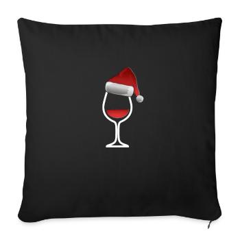 Weinglas mit Weihnachtsmütze - Sofakissenbezug 45 x 45 cm - Schwarz - Vorne