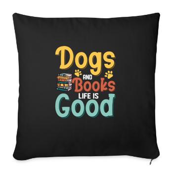 Chiens et livres La vie est bonne lecture Amoureux des livres - Housse de coussin décorative 45 x 45 cm - noir - Devant