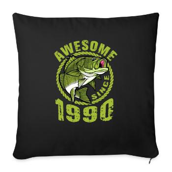Génial depuis 1990. Angel, l’anniversaire du pêcheur - Housse de coussin décorative 45 x 45 cm - noir - Devant