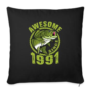 Génial depuis 1991. Angel, l’anniversaire d’un pêcheur - Housse de coussin décorative 45 x 45 cm - noir - Devant