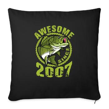 Génial depuis 2007. Angel, l’anniversaire du pêcheur - Housse de coussin décorative 45 x 45 cm - noir - Devant
