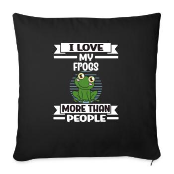 Grenouille J’aime mes grenouilles plus que les gens - Housse de coussin décorative 45 x 45 cm - noir - Devant