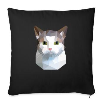 chat mignon bas poly chat blanc gris - Housse de coussin décorative 45 x 45 cm - noir - Devant