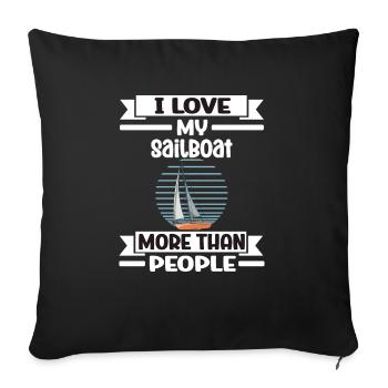 Voilier J’aime mon voilier plus que les gens - Housse de coussin décorative 45 x 45 cm - noir - Devant
