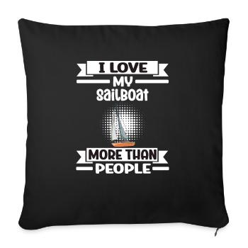 Voilier J’aime mon voilier plus que les gens - Housse de coussin décorative 45 x 45 cm - noir - Devant