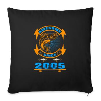 Génial depuis 2005. Angel, l’anniversaire du pêcheur - Housse de coussin décorative 45 x 45 cm - noir - Devant
