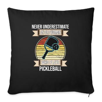 Vieille femme qui joue au pickleball - Housse de coussin décorative 45 x 45 cm - noir - Devant