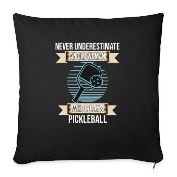 Vieille femme qui joue au pickleball - Housse de coussin décorative 45 x 45 cm - noir - Devant