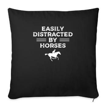 Facilement distrait par les chevaux équestres à cheval - Housse de coussin décorative 45 x 45 cm - noir - Devant