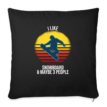 J'aime le snowboard et peut-être 3 personnes - Housse de coussin décorative 45 x 45 cm - noir - Devant