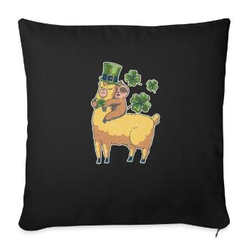 Drôle de paresseux irlandais Lama Trèfle St Pat - Housse de coussin décorative 45 x 45 cm - noir - Devant