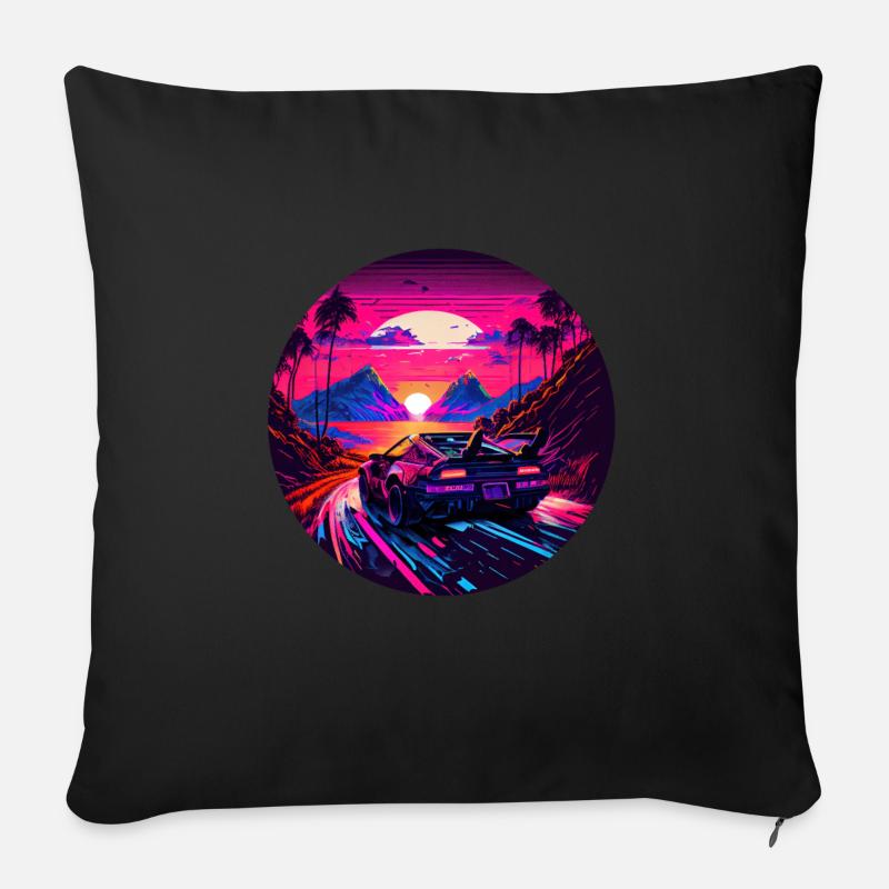 Retrowave Synthwave 80s Design - Sofakissenbezug 45 x 45 cm - Schwarz