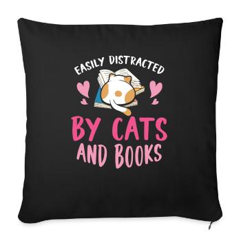 Facilement distrait par les chats et les livres Cat Pet - Housse de coussin décorative 45 x 45 cm - noir - Devant