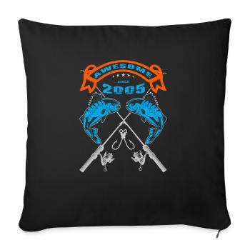 Génial depuis 2005. Angel, l’anniversaire du pêcheur - Housse de coussin décorative 45 x 45 cm - noir - Devant