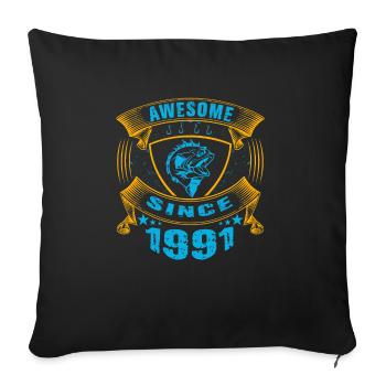 Génial depuis 1991. Angel, l’anniversaire d’un pêcheur - Housse de coussin décorative 45 x 45 cm - noir - Devant