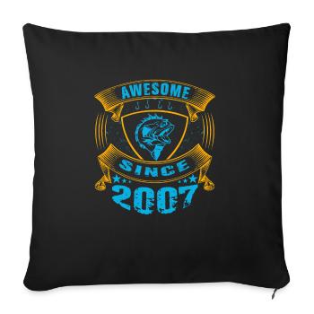 Génial depuis 2007. Angel, l’anniversaire du pêcheur - Housse de coussin décorative 45 x 45 cm - noir - Devant