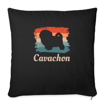 Amant de chien Cavachon rétro vintage - Housse de coussin décorative 45 x 45 cm - noir - Devant