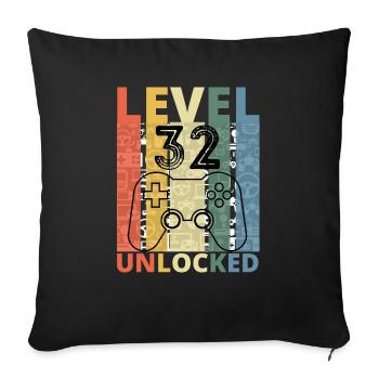 Niveau 32 Débloqué Funny Gamer Birthday trente-deux - Housse de coussin décorative 45 x 45 cm - noir - Devant
