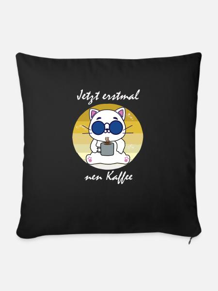 Kaffee Katze - Sofakissenbezug 45 x 45 cm - Schwarz